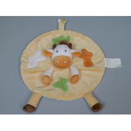 Doudou girafe plat Kimbaloo rond jaune vert orange