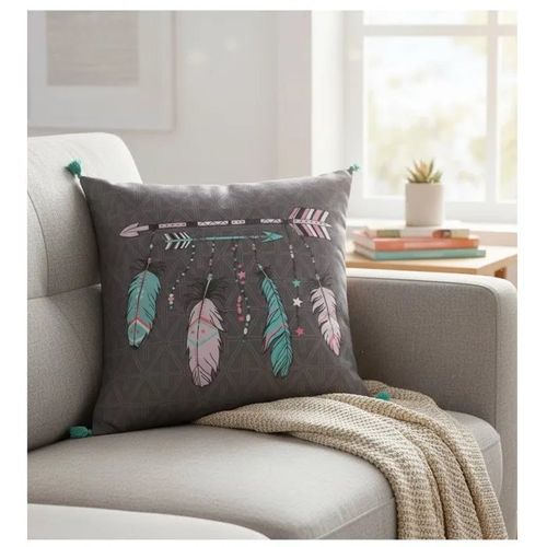Coussin Décoratif - Plumes Été Indien - 40 X 40 Cm - Gris - Polyester