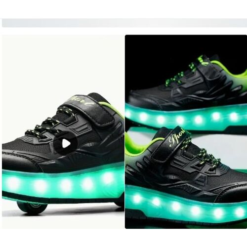 Chaussures Noires Et Vertes, Lumineuses Avec Des Roulelettes, Neuves - 12