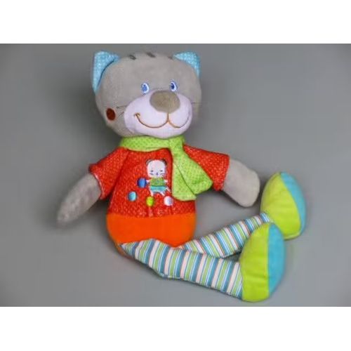 Doudou chat Mots d Enfants rouge orange gris vert bleu
