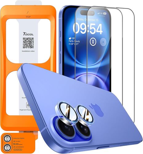 KALANKA-2 Pi¿ces Verre Tremp¿ pour iPhone 16 avec Protection Objectif, D¿poussi¿rage Automatique, Sans Bulles, 9H Couverture Compl¿te Protection, Coques de T¿l¿phone Compatibles, Transparent