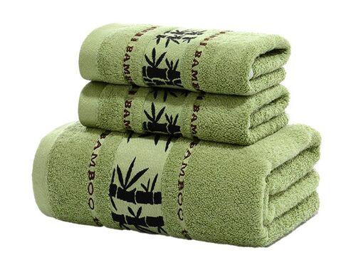 Ensemble De Serviettes En Fibre De Bambou - 2 Serviettes Pour Les Mains Et 1 Serviette De Bain, Couleur Verte