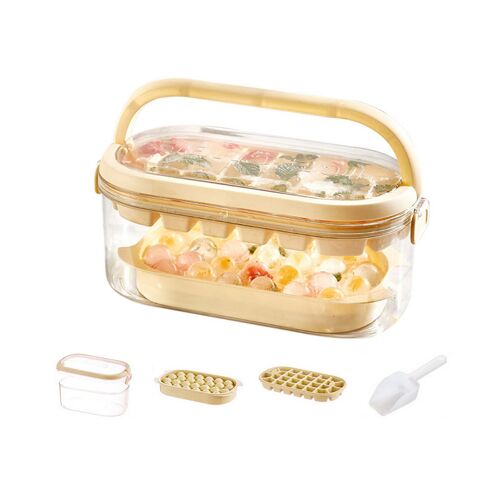 Bac À Glaçons À 2 Niveaux Avec Couvercle Et Boîte De Rangement Pour La Cuisine, Beige