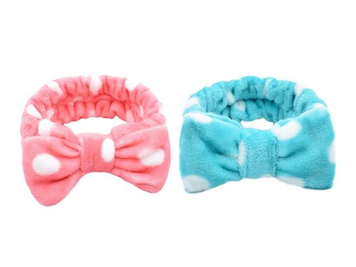 Lot de 2 bandeaux à n?ud pour spa et maquillage - Rose et vert
