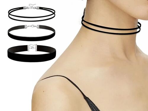 Ensemble De 3 Colliers Noirs Superposés Pour Femmes, Bijoux Ajustables