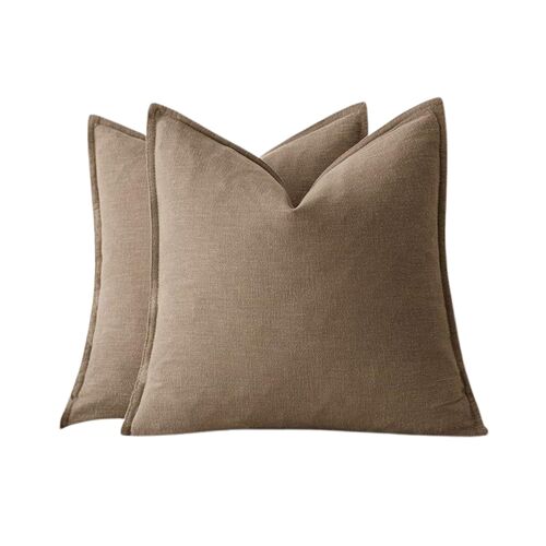 Lot De 2 Housses De Coussin Décoratives En Lin Couleur Café, 45 X 45 Cm