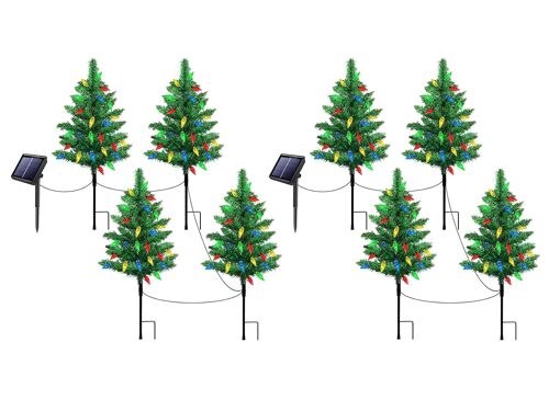 Lot De 4 Guirlandes Lumineuses Solaires De Noël À Piquer Pour Jardin, Avec Led Couleur Fraise