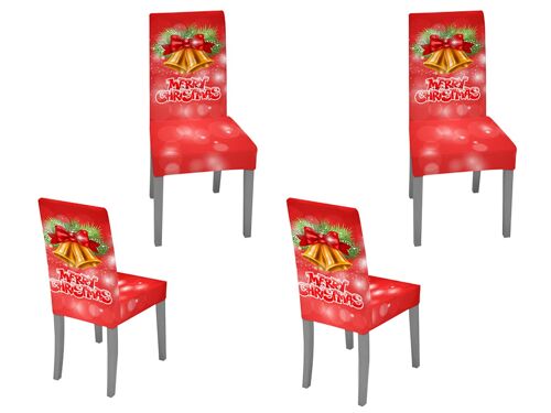 Housses de chaises de salle à manger de Noël, motif cloche rouge, lavables, lot de 4