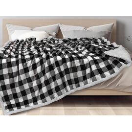 Plaid Réversible En Polaire Douce 125 X 145 Cm À Carreaux Noirs Et Blancs