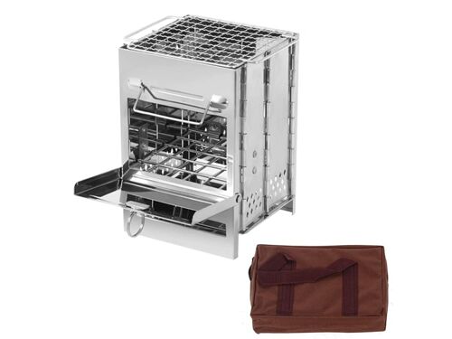 Réchaud de camping portable à bois avec grille de cuisson 14x14x21cm