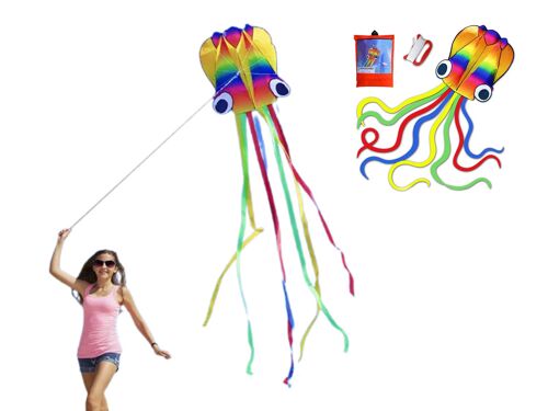 Cerf-volant pieuvre arc-en-ciel avec ligne de 100 m - Lot de 2