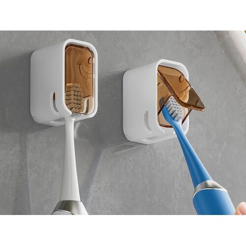 Porte-brosses à dents muraux avec couvercle - Lot de 2