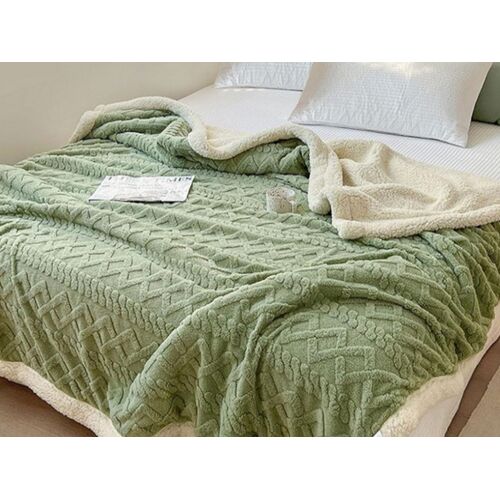 Plaid Réversible En Peluche 150x200cm, Vert, Polaire Sherpa