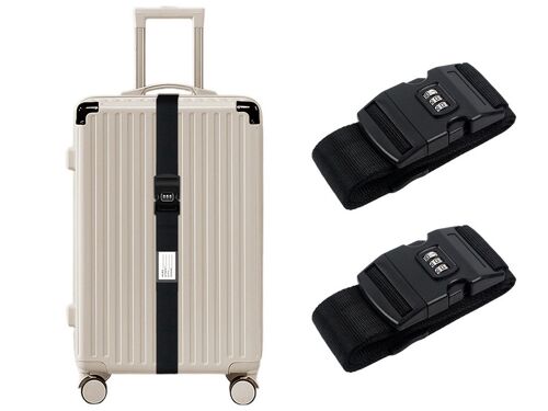 Sangle à bagages avec cadenas à combinaison pour valises de 20 à 34 pouces, noire