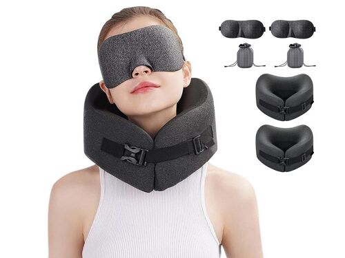 Oreiller De Voyage En Mousse À Mémoire De Forme Pour La Nuque, Avec Masque Pour Les Yeux Et Cache-Oreilles - Lot De 2