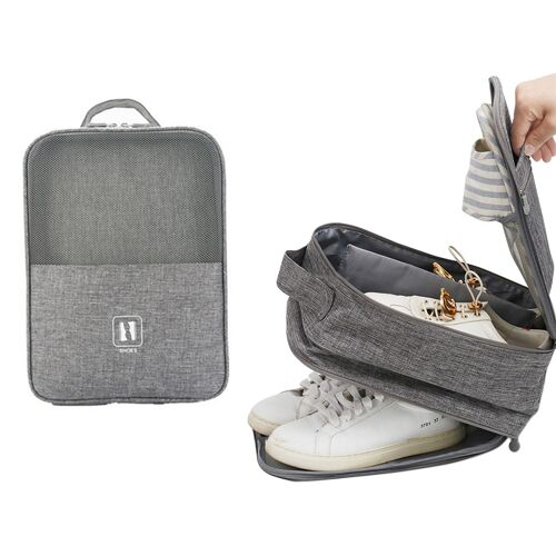 Lot de 2 sacs de rangement pour chaussures de voyage, pouvant contenir 3 paires de chaussures, gris