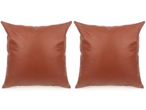Lot De 2 Taies D'oreiller En Similicuir Orange 45x45cm