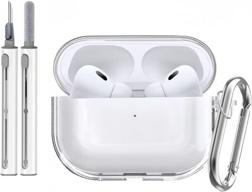LORANKA-Coque Compatible avec AirPods Pro 3, TPU Antichoc Transparent Simple [LED Frontale Visible] avec Outils de Nettoyage Compatible avec AirPods Pro 3.Mousqueton Transparent
