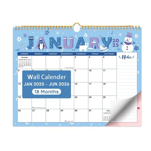 Calendrier mural 2025-2026 (18 mois) pour la maison et le bureau