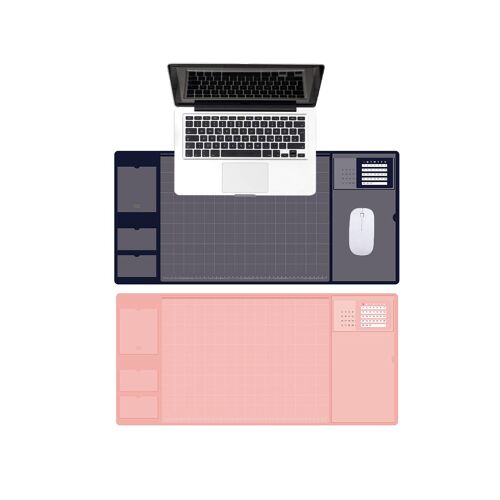Tapis de souris de bureau bleu et rose avec housse imperméable et poches pour cartes