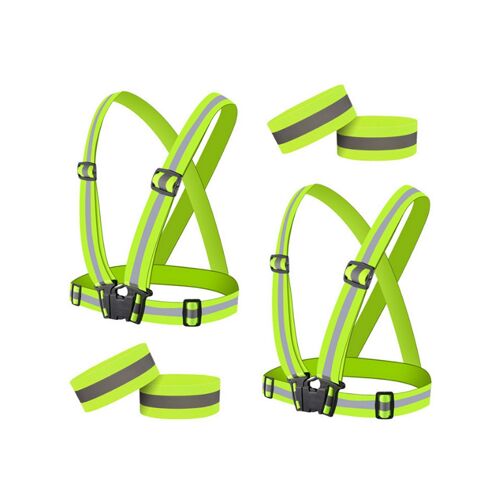 Lot de 2 gilets réfléchissants haute visibilité avec 4 brassards verts