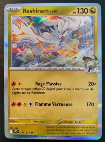 Pokemon Reshiram De N 154 / 217 Holo Heros Transcendants 2.5