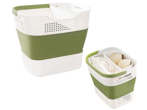 Panier à linge pliable 35L vert avec organiseur de rangement