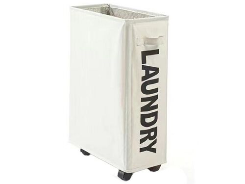 Panier à linge pliable à roulettes, beige, 39 x 18,5 x 58 cm