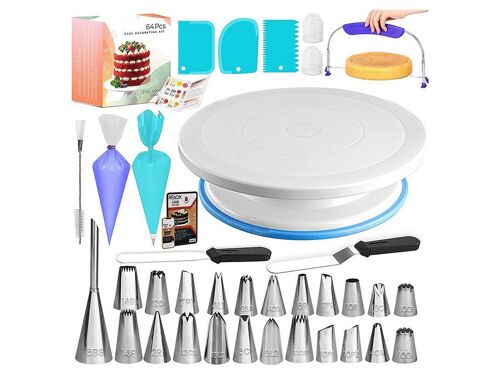 Kit De Décoration De Gâteaux 64 Pièces Avec Plateau Tournant Et Outils