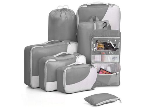 Lot de 8 sacs de rangement de voyage, cubes de compression gris