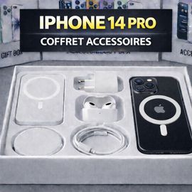 Coffret Accessoires (Gift Box) iPhone 14 Pro - 6 Accessoires Inclus - Batterie Externe + Coque MagSafe - Cadeau Premium Compatible Apple - Expédition France