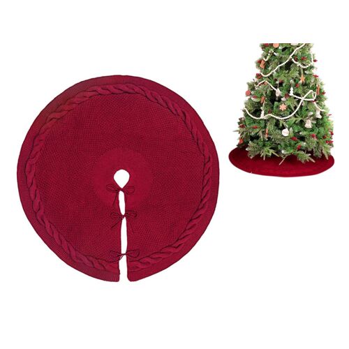 Jupe de sapin de Noël rouge vin 92 cm, en maille, avec housse décorative pour le pied.