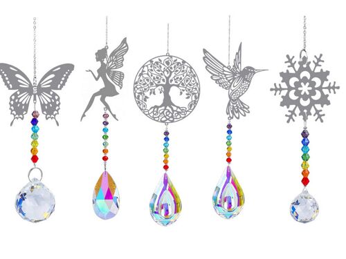 Lot de 5 attrape-soleil prismatiques en strass artificiels, décor arc-en-ciel
