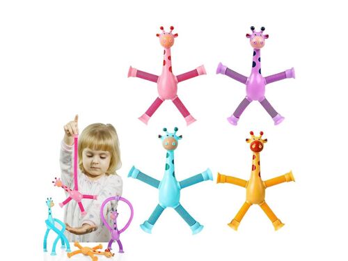 Lot de 4 jouets sensoriels anti-stress en forme de girafe à ventouse télescopique