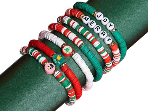 Ensemble De 6 Bracelets De Noël Rouges Élastiques À Perles Pour Femmes