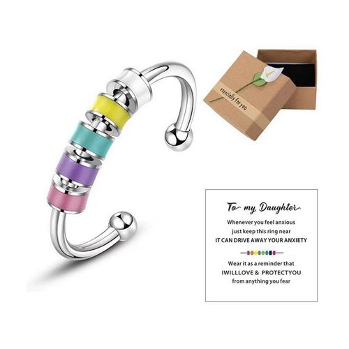 Bague fidget spinner ajustable avec perles colorées et carte message