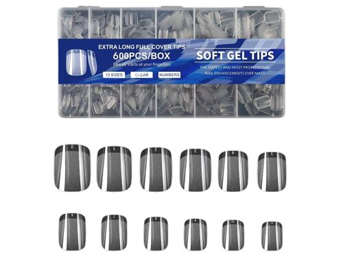 600 Capsules À Ongles Carrées Semi-Mates En Acrylique À Presser - 12 Tailles 