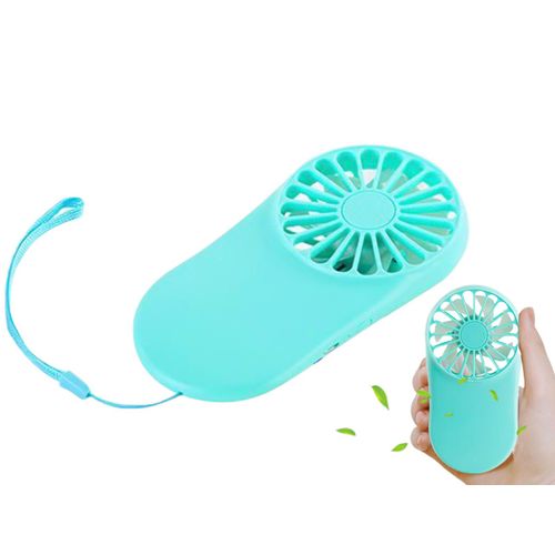 Mini ventilateur portable rechargeable par USB avec cordon, couleur cyan