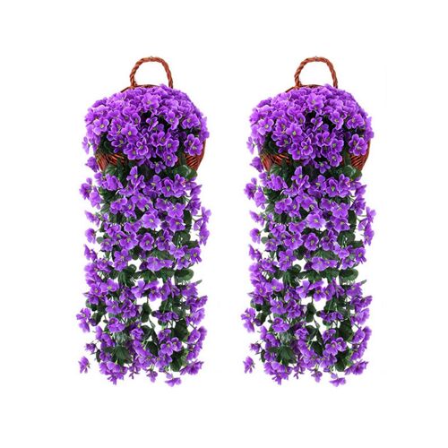 Lot de 4 plantes grimpantes artificielles violettes suspendues pour la décoration de la maison et du jardin