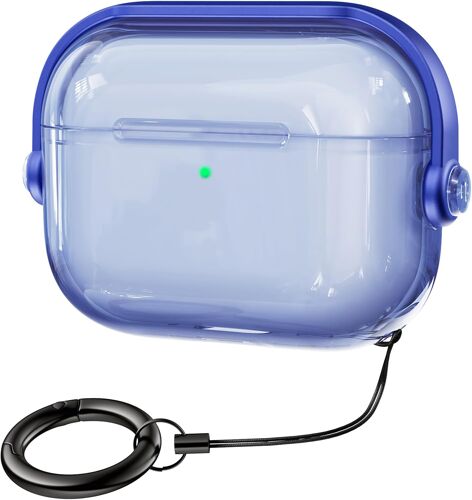 ELVORIX-Coque pour AirPods Pro 3 (2025) | avec Verrouillage et LED Visible à l'avant | Housse Antichoc en TPU Transparente Inclut Dragonne et Outil de Démontage | Bleu