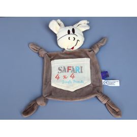 Doudou girafe plat De Groote beige marron Safari 4x4 De Bon Matin