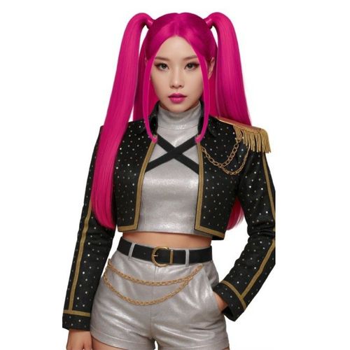 Perruque K-Pop Double Couettes Rose Fluo Femme