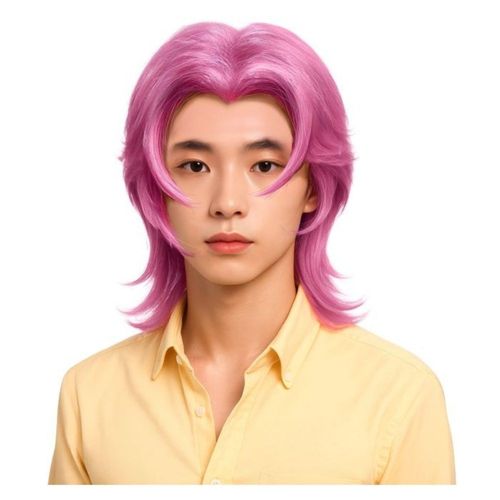 Perruque K-Pop Rock Star Mullet Rose Homme