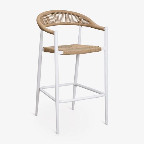 Tabouret De Jardin Haut En Aluminium Et Rotin Synthétique Amatria Blanc Gardenia