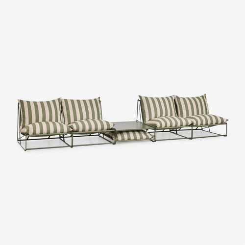 Ensemble De Jardin Avec 2 Canapés Modulaires De 2 Pièces Et Table D'appoint Convertible Amaro Beige Tapioca - Vert Olive Intense