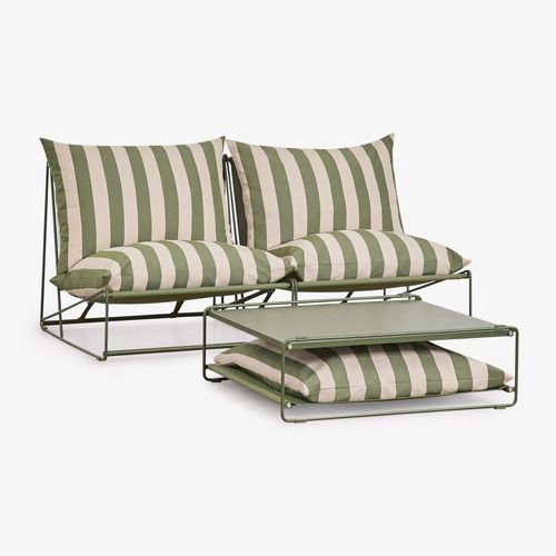 Ensemble De Jardin Avec Canapé Modulaire 2 Pièces Et Table D'appoint Convertible Amaro Beige Tapioca - Vert Olive Intense