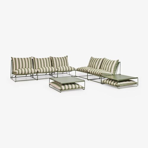Ensemble De Jardin Avec 2 Canapés Modulaires De 2 Et 3 Pièces Et 2 Tables D'appoint Convertibles Amaro Beige Tapioca - Vert Olive Intense