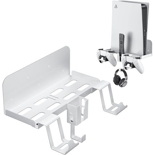 Support mural 5 en 1 pour PlayStation 5 édition disque et numérique, manette, casque et télécommande, blanc