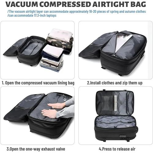 Sac a Dos Sous Vide Extensible Résistant à L'eau avec Compression Sac à Dos Antivol avec Airbag pour Voyage