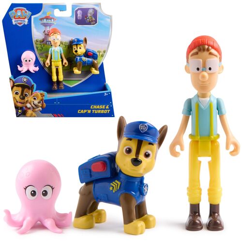 PAW Patrol Pat' Patrouille, Coffret de figurines Chase et Capitaine Turbot, avec figurine de bébé pieuvre, jouets pour filles et garçons à partir de 3 ans